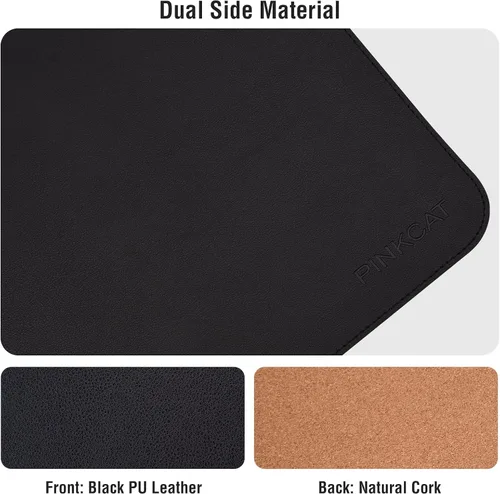 Vista 3 de PINKCAT - Alfombrilla de escritorio, grande de corcho natural y piel sintética de doble cara, protector de escritorio impermeable y a prueba