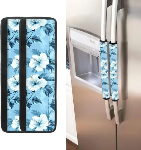 Vista 29 de Juego de 2 fundas para manija de puerta de refrigerador con estampado de copos de nieve de aguacate, protector de manija de puerta de cocina lavable