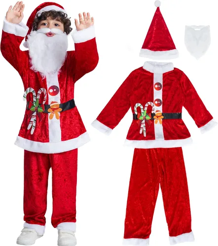Vista 6 de IKALI Kids Holiday Santa Claus Costume Christmas Dress Holiday Party Dress-up Outfit for Boys Girls Children