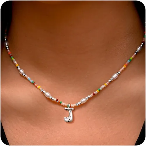 Vista 10 de Ritach - Regalos de Navidad para nietas, adolescentes y niñas, collar con inicial de perlas de colores claros, collar con dije de burbuja dorada