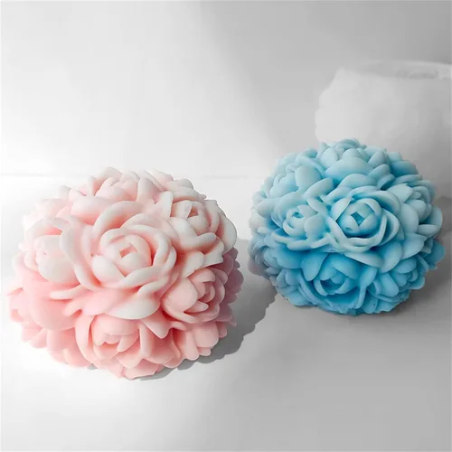 Vista 3 de Molde de silicona para velas de bola de flores, molde de jabón de flor de rosa, fondant, pastel de chocolate, caramelo, resina, arcilla