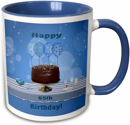 Vista 11 de 3dRose Beverly espátula – diseño – 65th Fiesta de cumpleaños con pastel de chocolate y azul globos de cumpleaños tazas, Negro/Blanco