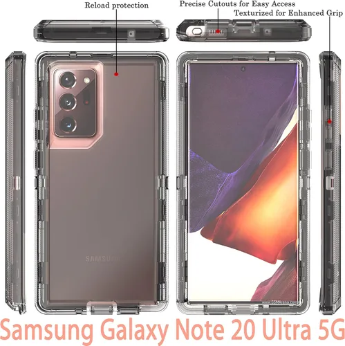 Vista 2 de YmhxcY Funda para Note 20 Ultra Cover, Galaxy Note 20 Ultra de 3 capas, duradera, a prueba de golpes, funda transparente de silicona sólida