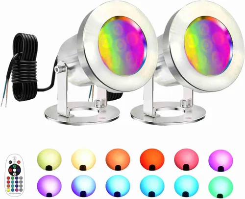 Vista 9 de Luces LED para Estanque con Control Remoto, 6W SS316 de Acero Inoxidable RGB Luz de Fuente Subacuática IP68 Impermeable Luces Subacuáticas