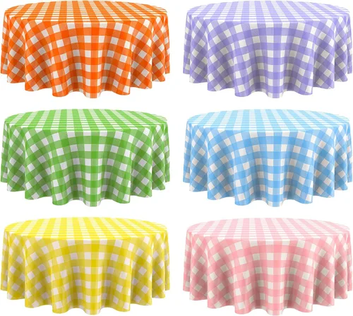 Vista 10 de Remagr Mantel Desechable de Cuadros Redondo de Plástico Buffalo Plaid Mantel de Mesa de 84'' Cubierta de Mesa Gingham para Picnic Camping BBQ Fiesta