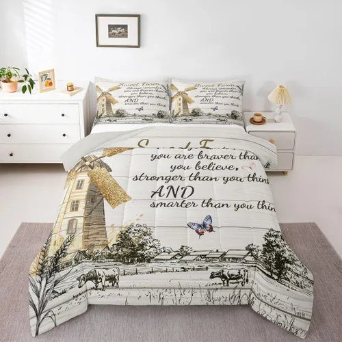Vista 29 de Erosebridal Juego de edredón rústico de colibrí, juego de ropa de cama de molino de viento rústico para niños, adolescentes y adultos, relleno