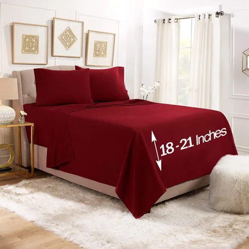 Vista 23 de Empyrean - Juego de 4 sábanas bajeras de bolsillo extra profundo de 110 GSM, juego de 4 sábanas de bolsillo extra profundo de 110 GSM, sábanas