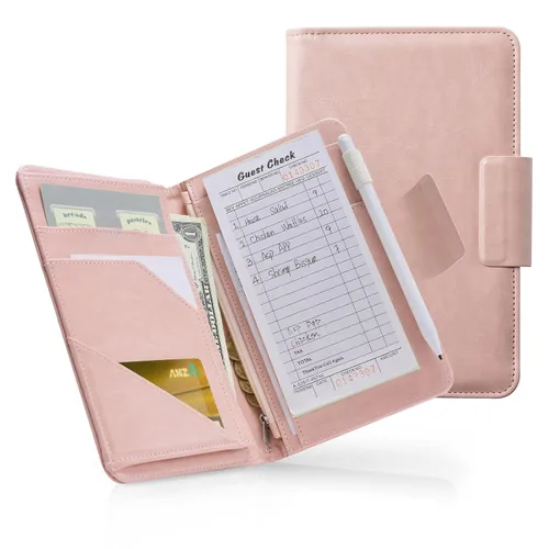 Vista 17 de CoBak Libreta para servidores de alta calidad: organizador de cartera de camarero de 5.12 x 7.91 pulgadas en piel auténtica, con 8 bolsillos