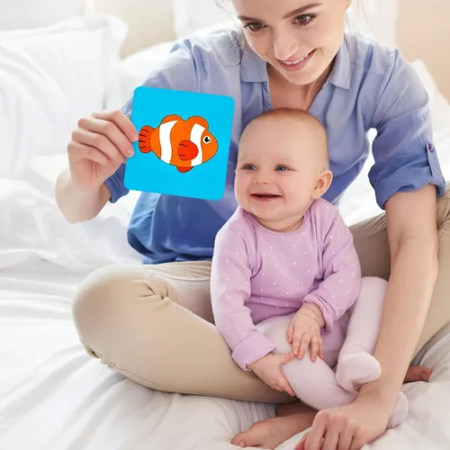 Vista 6 de Tarjetas didácticas para bebés de alto contraste, 120 unidades, color blanco y negro, para estimulación visual, para bebés de 0 a 18 meses