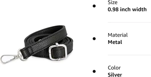 Vista 8 de Black Purse Strap Replacement - Full Grain Microfiber Leather for Small Shoulder Crossbody Bag. 59 Inch Long