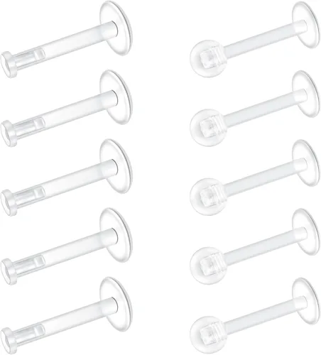 Vista 6 de Mayhoop Aretes transparentes para el trabajo, deportes, cirugía, bioflex, labio, hélice, cartílago, tragus, labio, piercing transparente, joyería