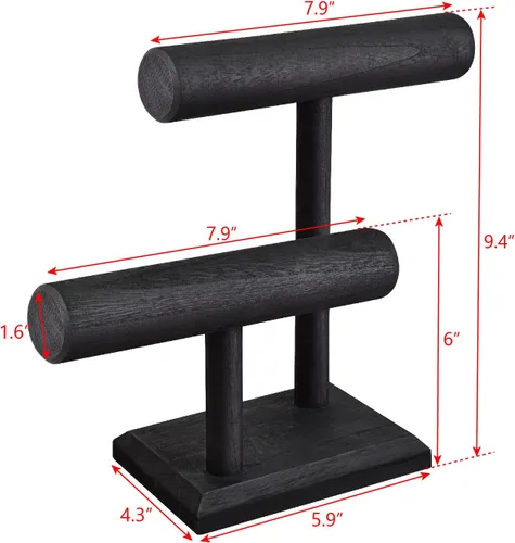 Vista 2 de Ikee Design Torre de exhibición de relojes de pulsera de madera de 2 niveles, soporte de almacenamiento para collar, 7.9 pulgadas de ancho x 4.3