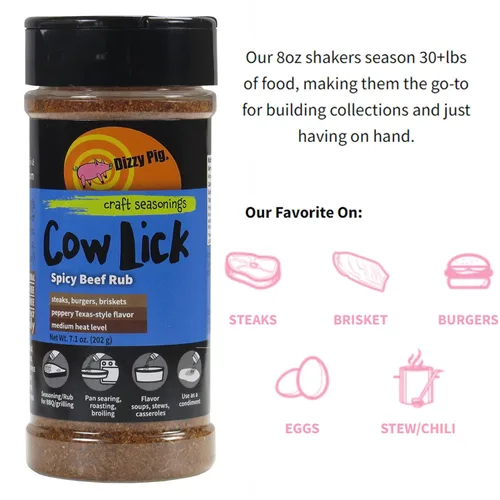 Vista 3 de Dizzy Pig Barbecue Company Cow Lick Spicy Beef Rub (coctelera de 8 onzas, paquete de dos unidades)