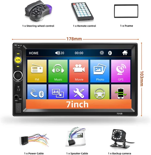 Vista 6 de Estéreo de coche Bluetooth doble DIN NHOPEEW, radio de coche con pantalla táctil HD de 7 pulgadas con soporte para cámara de respaldo, compatible