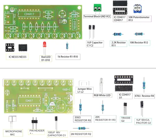 Vista 4 de Kit de Práctica de Soldadura 5 en 1 Mini Bobina Tesla Musical, Luz Fluida Enchufable, Timbre, Luz Fluida Activada por Sonido, y Rueda de Ruleta