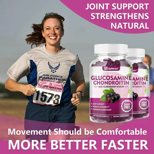 Vista 5 de GGlucosamina Gomitas de condroitina sin azúcar, extra fuerte, 1500 mg de glucosamina con condroitina MSM y cúrcuma, suplemento de apoyo articular