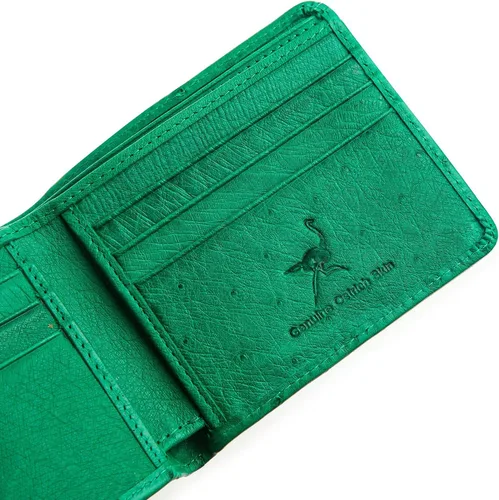 Vista 6 de Cartera de avestruz genuino piel de avestruz cuero verde para hombre