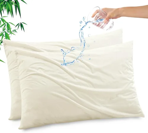 Vista 19 de Funda de almohada impermeable de bambú y rayón de Gogreen, funda de almohada transpirable, protector de almohada refrescante con cremallera, funda
