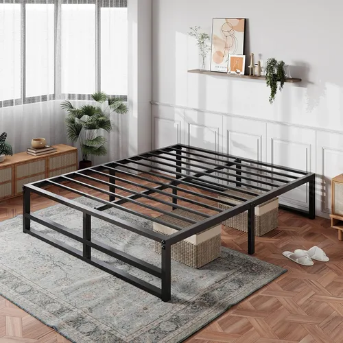 Vista 3 de MUTICOR Base de cama matrimonial de plataforma de metal de 14 pulgadas con fuerte soporte de listones de acero, suficiente espacio