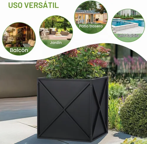 Vista 3 de BAYN Macetero Cuadrado de Metal Maceteros Altos para Plantas de Exterior Moderno Resistente con Agujeros de Drenaje para Exterior Interior Patio