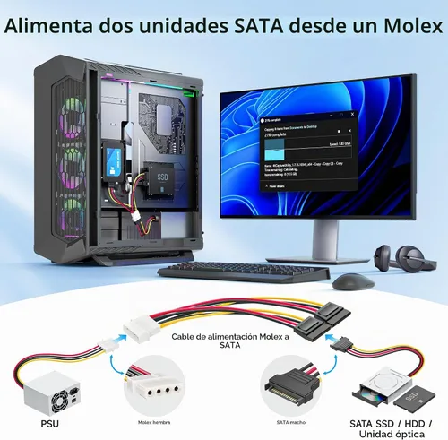 Vista 2 de Cable Matters Paquete de 3 cables en Y Molex a SATA dual, 6 pulgadas