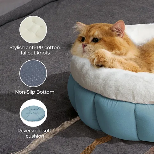 Vista 7 de BALANCE Camas para gatos de interior, Cama redonda lavable para gatos, Linda cama para gatitos con fondo antideslizante para gatito y cachorro, 18