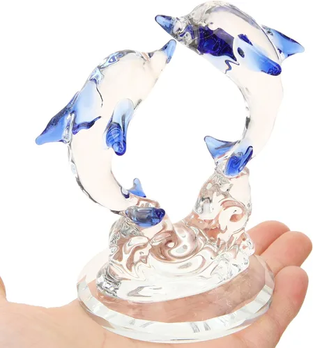 Vista 5 de Figura de delfín de cristal, escultura náutica, adorno de animal del océano, decoración de escritorio para el hogar, oficina, cumpleaños, Navidad