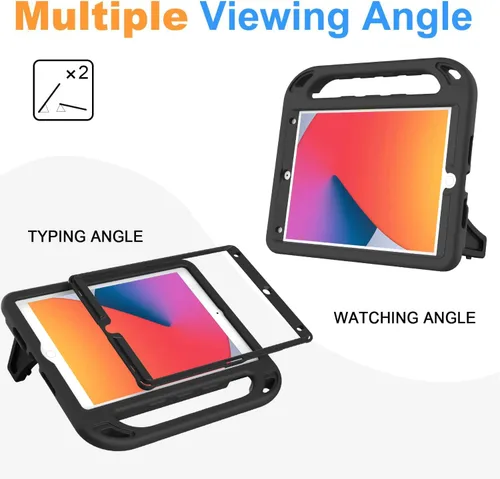 Vista 5 de BMOUO Funda para niños para iPad de 9ª/8ª/7ª generación (2021/2020/2019), con protector de pantalla integrado, soporte con mango a prueba de golpes
