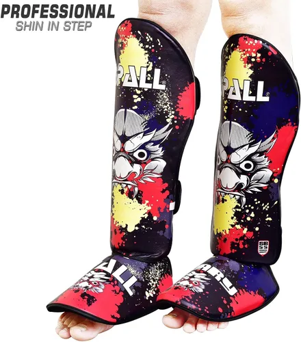 Vista 2 de Spall Pro US Muay Thai Guards - Espinilleras para kickboxing, artes marciales, boxeo BJJ con protector de pies MMA, color azul aterrador