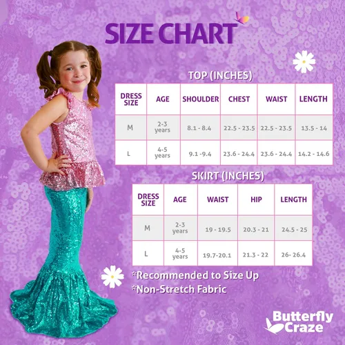 Vista 2 de Butterfly Craze Little Girls Mermaid Costume TopDress with Skirt - Perfect for Birthday Parties Halloween School Fairs