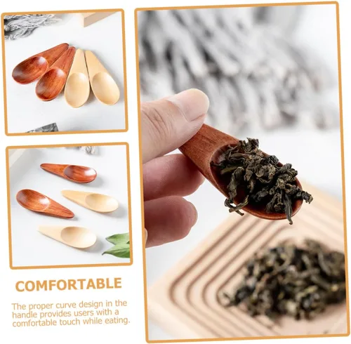 Vista 6 de Cucharas de madera pequeñas 2 cucharas de madera para postre cucharadita de sal cucharadita multifunción cucharas pequeñas cucharas de té prácticas