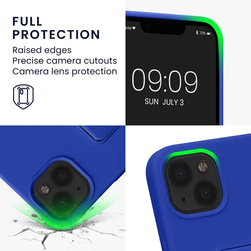 Vista 3 de kwmobile Funda compatible con Apple iPhone 13 - Funda con correa de mano y soporte revestimiento de silicona TPU suave - Azul Báltico