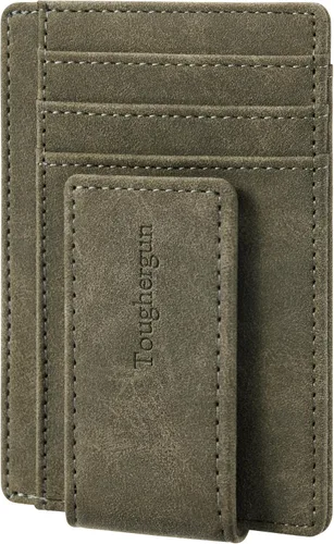 Vista 19 de Cartera minimalista Toughergun para hombres con clip de dinero magnético, cartera de cuero, tarjetero de crédito con bloqueo RFID Negro