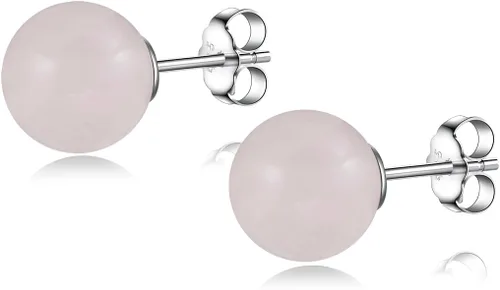 Vista 38 de Natural Stone Stud Earrings for Women 8mm Sterling Silver Genuine Gemstone Earrings Handmade Sterling Silver Crystal Stud Earrings for Women