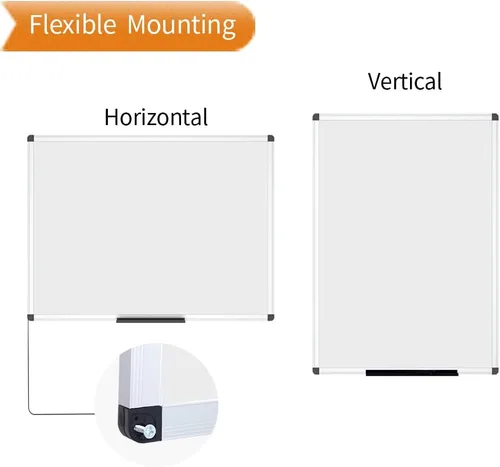 Vista 3 de Pizarra magnética blanca de porcelana Viz-pro, borrado en seco, marco de aluminio plateado, Blanco