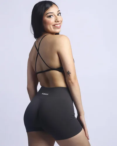 Vista 2 de AUROLA Pantalones cortos de entrenamiento para mujer, control de abdomen, a prueba de sentadillas, acanalados, gruesos, sin costuras, pantalones