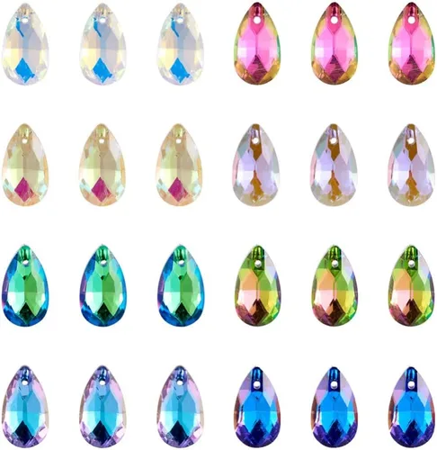 Vista 17 de Cheriswelry 48 colgantes de diamantes de imitación de resina en forma de lágrima con ajustes de latón dorado con diamantes de imitación facetados