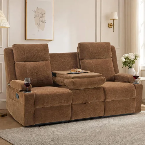Vista 15 de GUEAPY Sofá reclinable manual grande de 3 plazas – Sofá reclinable de chenilla con portavasos, asiento ancho, fácil montaje y tela resistente a Negro