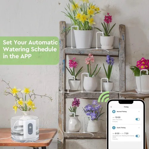 Vista 2 de Moistenland WIFI - Regadera automática para plantas, kit de riego por goteo automático para 15 plantas en maceta, modo de riego automático y manual