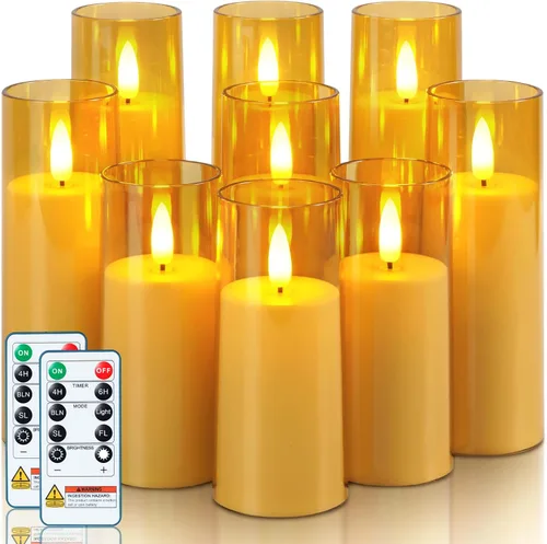 Vista 12 de Homemory Velas Decorativas Sin Llama, Velas a Batería con Control Remoto y Temporizador, Velas LED de Pilar Parpadeantes, Plexiglás, Gris, Paquete