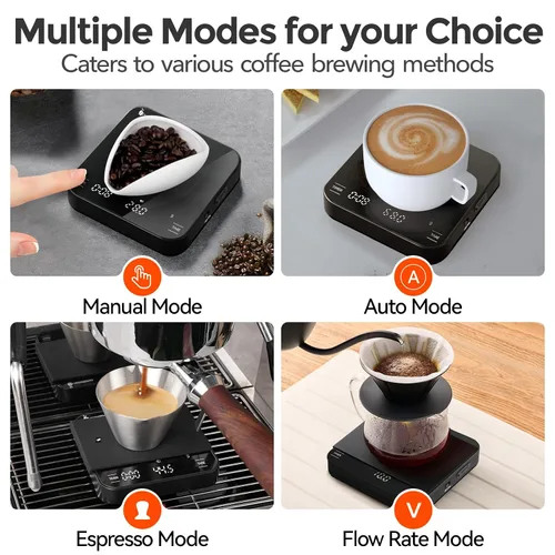 Vista 10 de Mini báscula de café recargable con temporizador, escala de espresso de precisión de 4.4 lbs/0.004 oz, báscula de café digital portátil con 4 modos