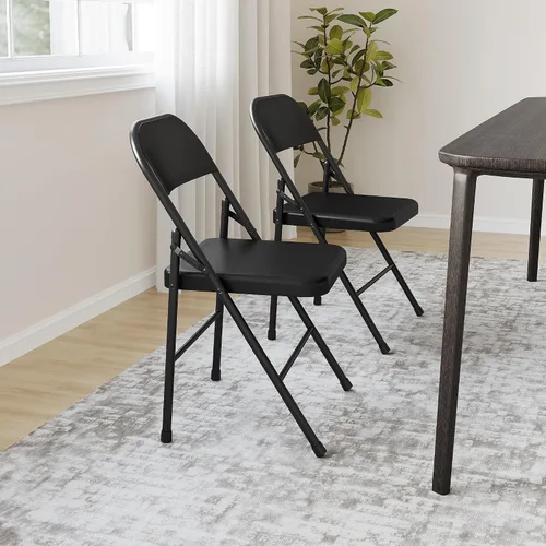 Vista 6 de IDEALHOUSE Juego de 4 sillas plegables con marco de metal que soportan hasta 350 libras, sillas plegables portátiles negras adecuadas para comedor