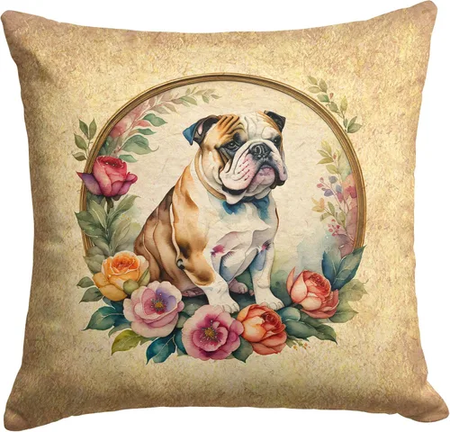 Vista 190 de Caroline's Treasures DAC2072PW1414 Affenpinscher and Flowers - Almohada decorativa de tela, lavable a máquina, para interiores y exteriores
