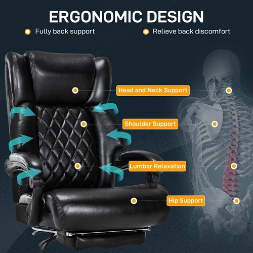 Vista 4 de Silla de oficina grande y alta de 500 libras con reposapiés, respaldo alto, silla ergonómica reclinable para personas pesadas, silla de oficina