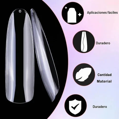 Vista 4 de LoveOurHome 240 puntas de uñas postizas XL de acrílico transparente en forma de almendra, uñas de cobertura completa, uñas postizas extralargas