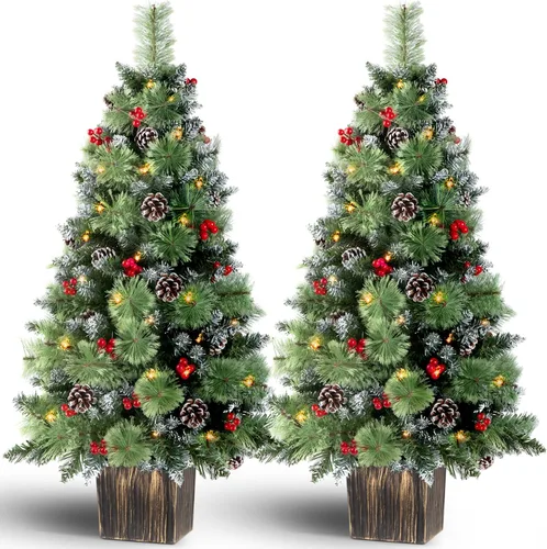 Vista 8 de Jin&Bao Árbol de Navidad artificial de 4 pies, árbol en maceta con 100 Verde bosque