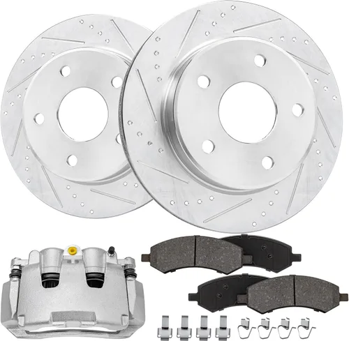 Vista 165 de Detroit Axle - Rotores de freno para Ford 2013-2019 Explorer Taurus Flex Lincoln MKT MKS, rotores de freno de disco ranurados perforados de repuesto