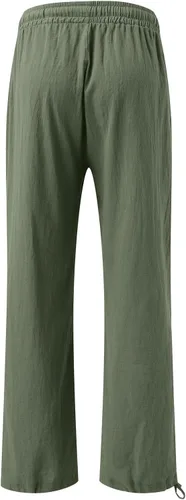 Vista 5 de Pantalones de lino para mujer, de verano, de cintura alta, pierna ancha, casuales, cintura elástica, pantalones palazzo, pantalones de playa