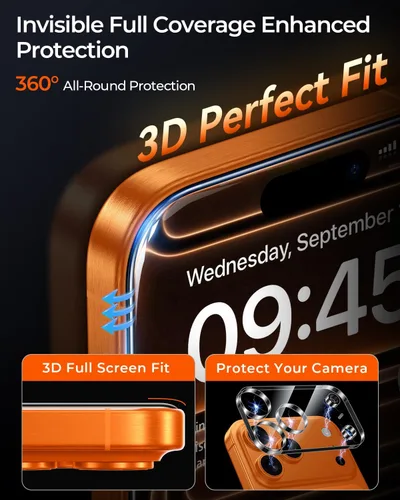 Vista 10 de Paquete de 2+2 protectores de pantalla para iPhone 17 Pro Max, con protector de lente de cámara