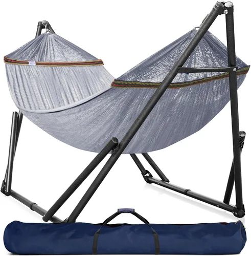 Vista 20 de Tranquillo Hamaca doble universal con soporte incluido para 2 personas/soporte plegable para hamaca de 600 libras de capacidad, estuche portátil 1.